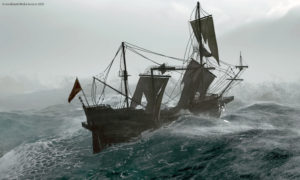 Schiff im stürmischen Meer