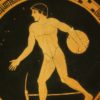 Abbildung einer antiken griechischen Keramik mit olympischen Illustration